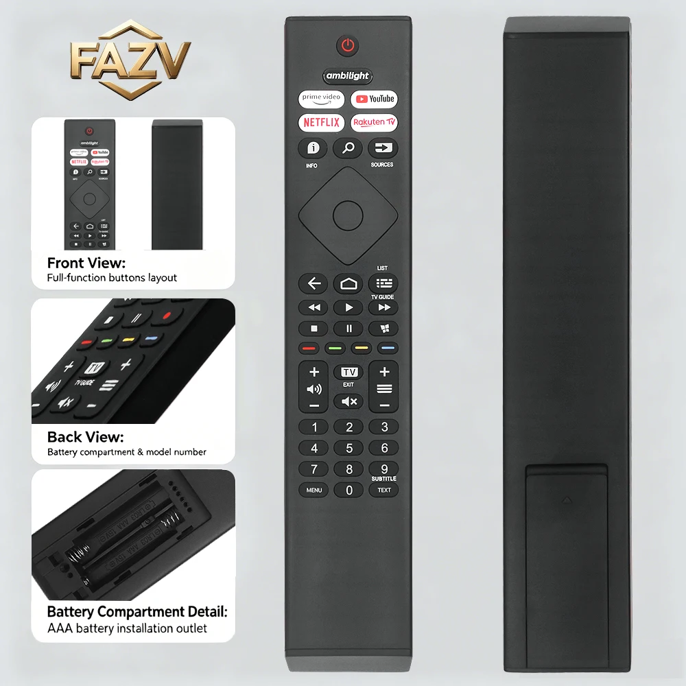 FAZV Remote for Philips 398GR10BEPHN0041BC BRC0984501 43/50/55PUS7906/12 7900 Series 4K UHD Android Smart TV