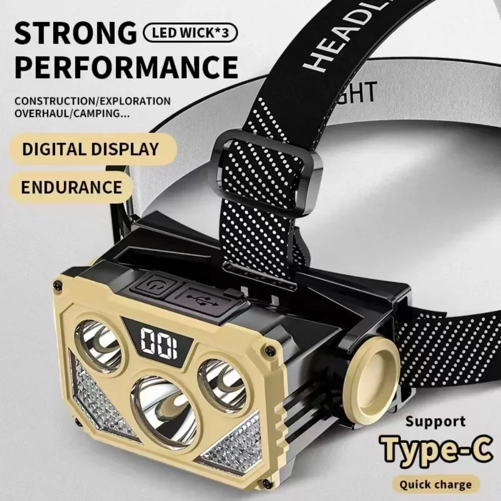 

Outdoor Night Headlamp with Forehead Flashlight USB Rechargeable LED Headlamp with Blue And Red Light for Camping Fishing