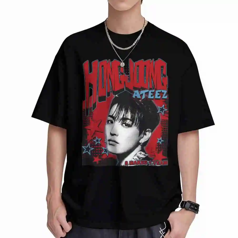 Hongjoong Ateez 2025 World Tour In Your Fantasy Golden Hour Part 2 Kpop Short Sleeve Tee 100% Cotton T-Shirt