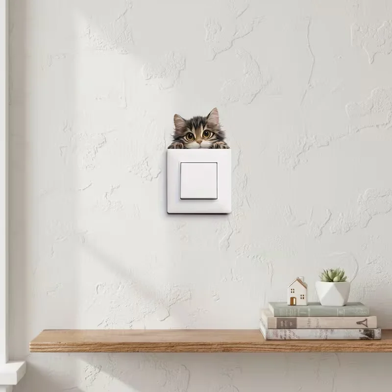 Cute cat pattern switch sticker - removable self-adhesive wall sticker, suitable for living room and bathroom decoration