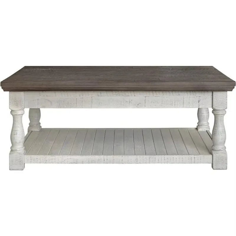 Havalance Farmhouse Lift Top Coffee Table with Fixed Shelf and 2 Hidden Storage Trays, Gray & White with Weathered