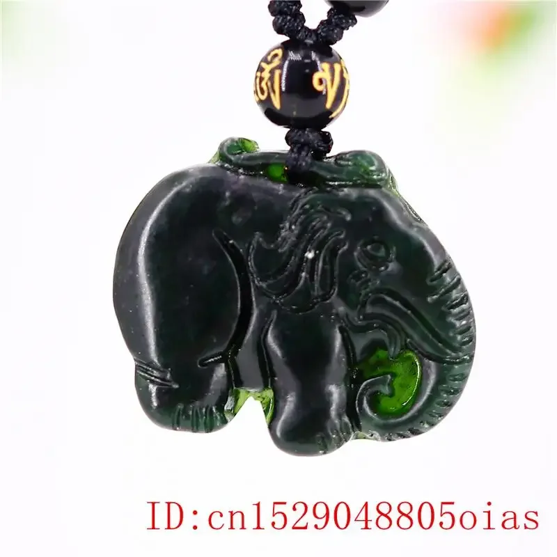 

Jade Elephant Pendant Gifts Black Green Amulet Chinese Necklace Charm Carved Jewellery Natural Fashion