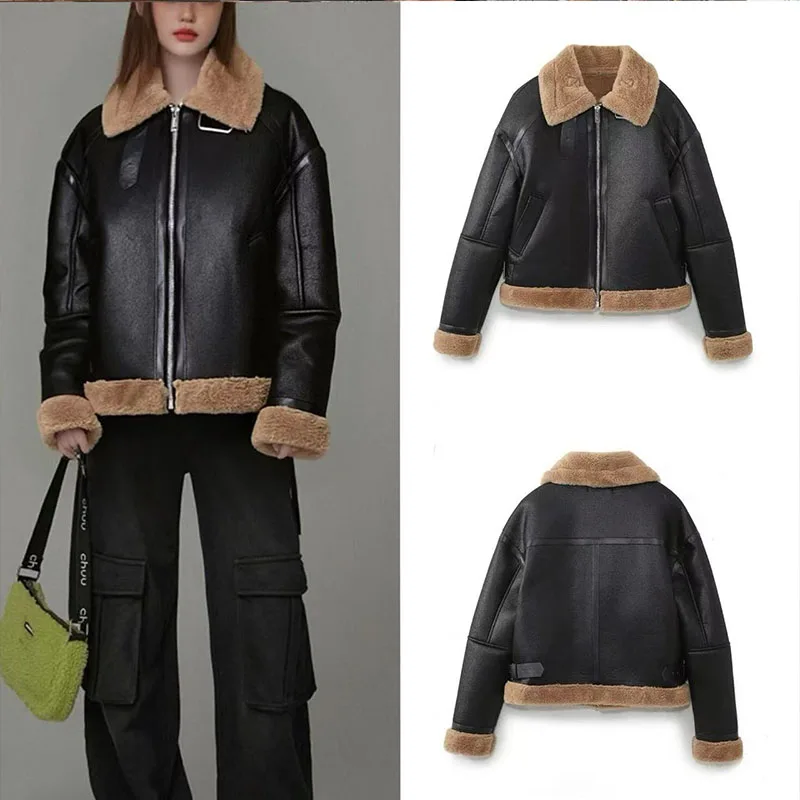 

European and American Style 2025 Autumn/Winter New Women's Fashion Versatile Double-Sided Short Jacket Leather Coat