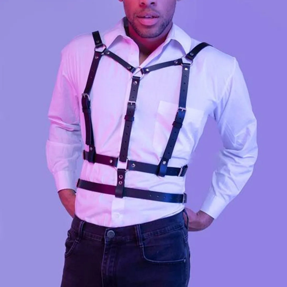 Men's PU Leather Body Chest Harness Adjustable Shoulder Strap Belt Punk Gothic Stage Performance Costume Accessories