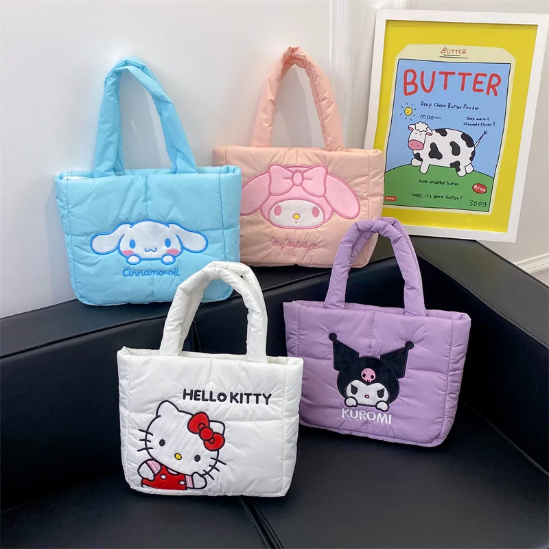 New Sanrio Down Cloth Bag Hello Kitty Kuromi Cinnamoroll Cute Cartoon Handbag Casual Fashion The Tote Bags Single Shoulder Bags