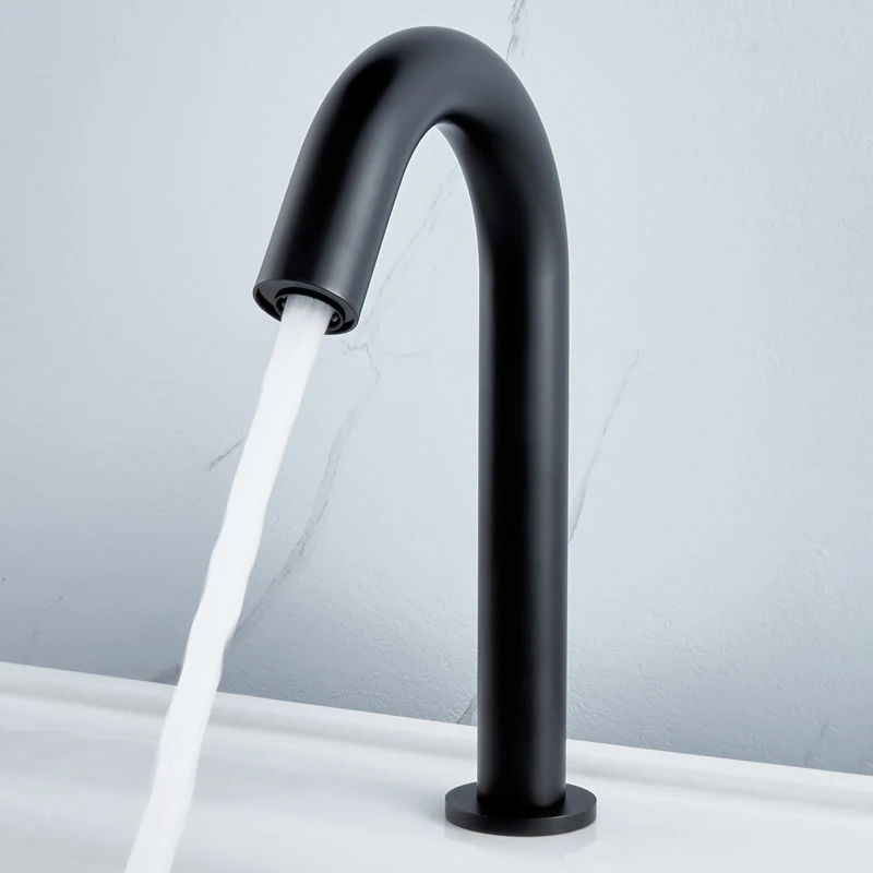 Grifo de lavabo de baño con Sensor infrarrojo sin contacto, grifo mezclador de agua fría y caliente, Tapware sin contacto, negro