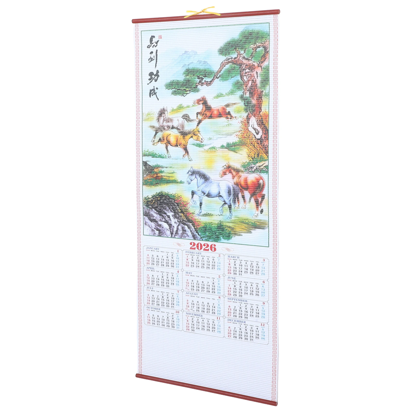 

2026 Horse Year Lunar Calendar HD Faux Rattan Hanging Wall Decor Monthly Office Chinese New Year Gifts