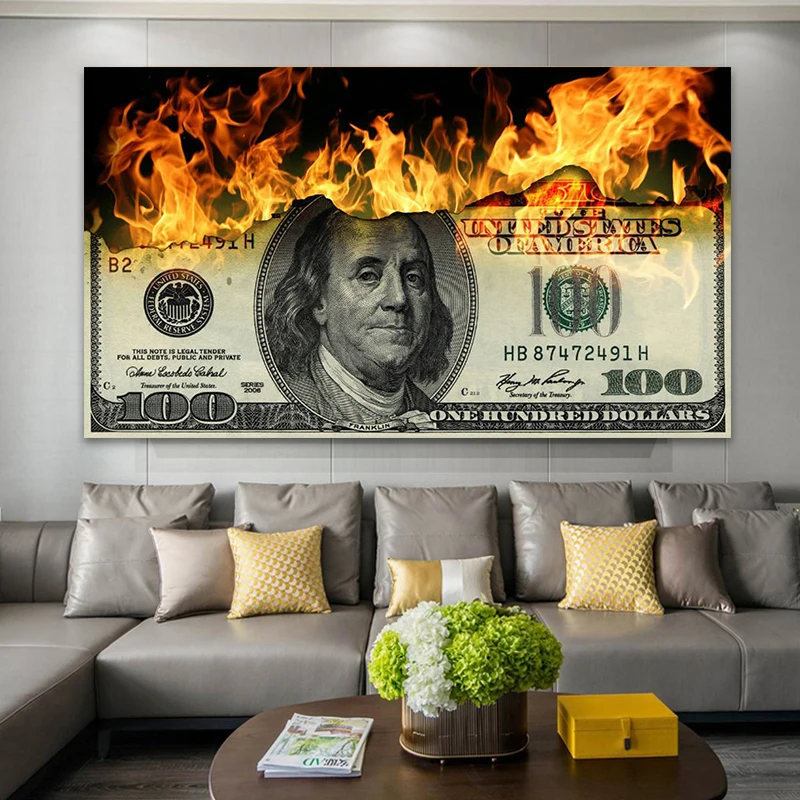 

Abstract Burning Dollar Posters and Prints on the Wall Art Canvas Painting Pictures for Living Room Home Decoration Cuadros