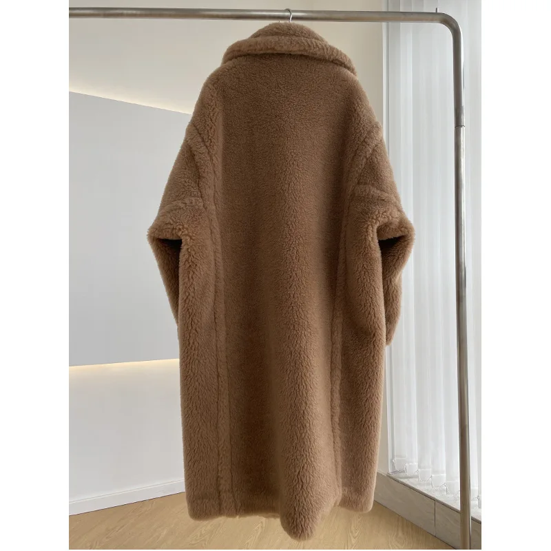 New Max Teddy Bear Winter Jacket Real Fur Women Silhouette Teddy Grain Alpaca Sheared Coat Women's Coats