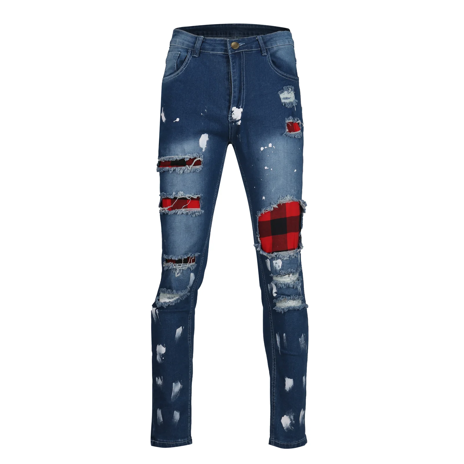 Men Fashion Ripped Jeans Street Casual Style Slim Fit Pencil Pants Men's Tide Biker Sexy Blue Denim Pants 2023 New Male Clothing