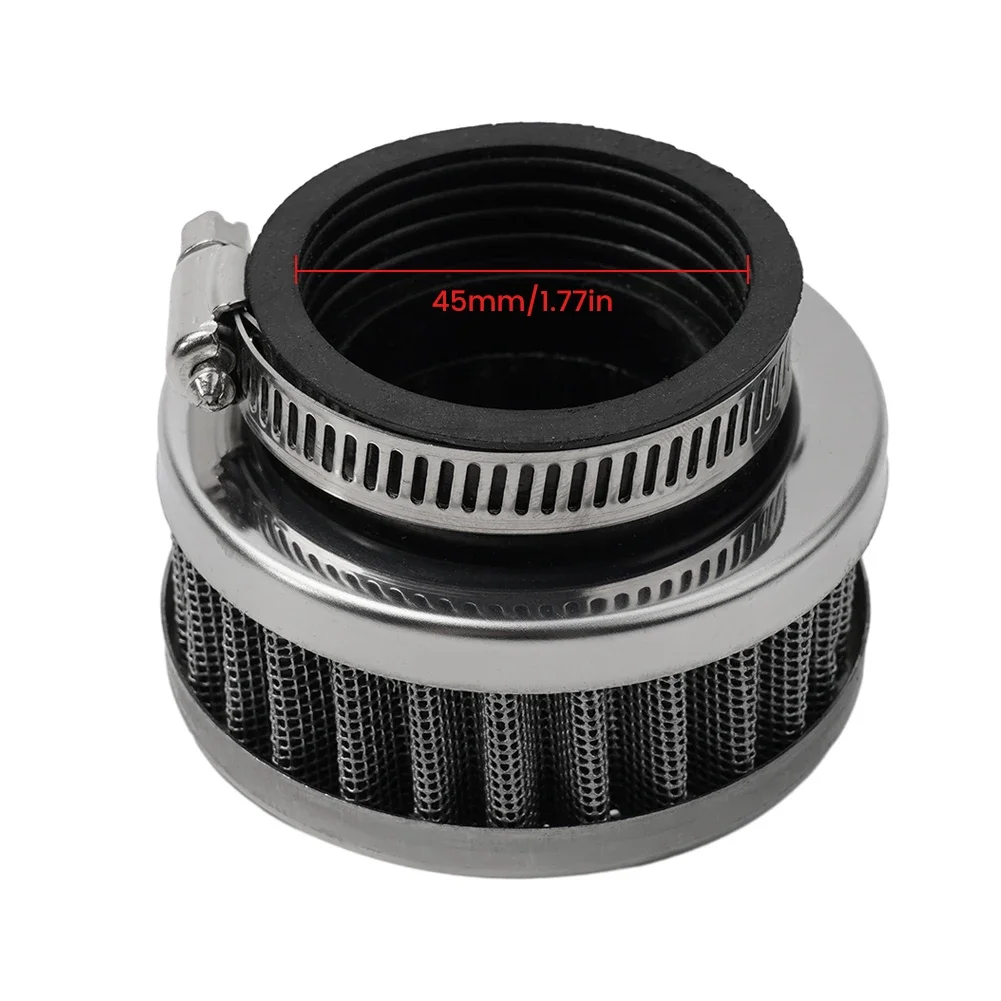 

1 77 Round Chrome Top Pod Flange Mount 44mm Air Filter, Enhanced Filtration, Improved Air Flow, Easy Installation and Cleaning