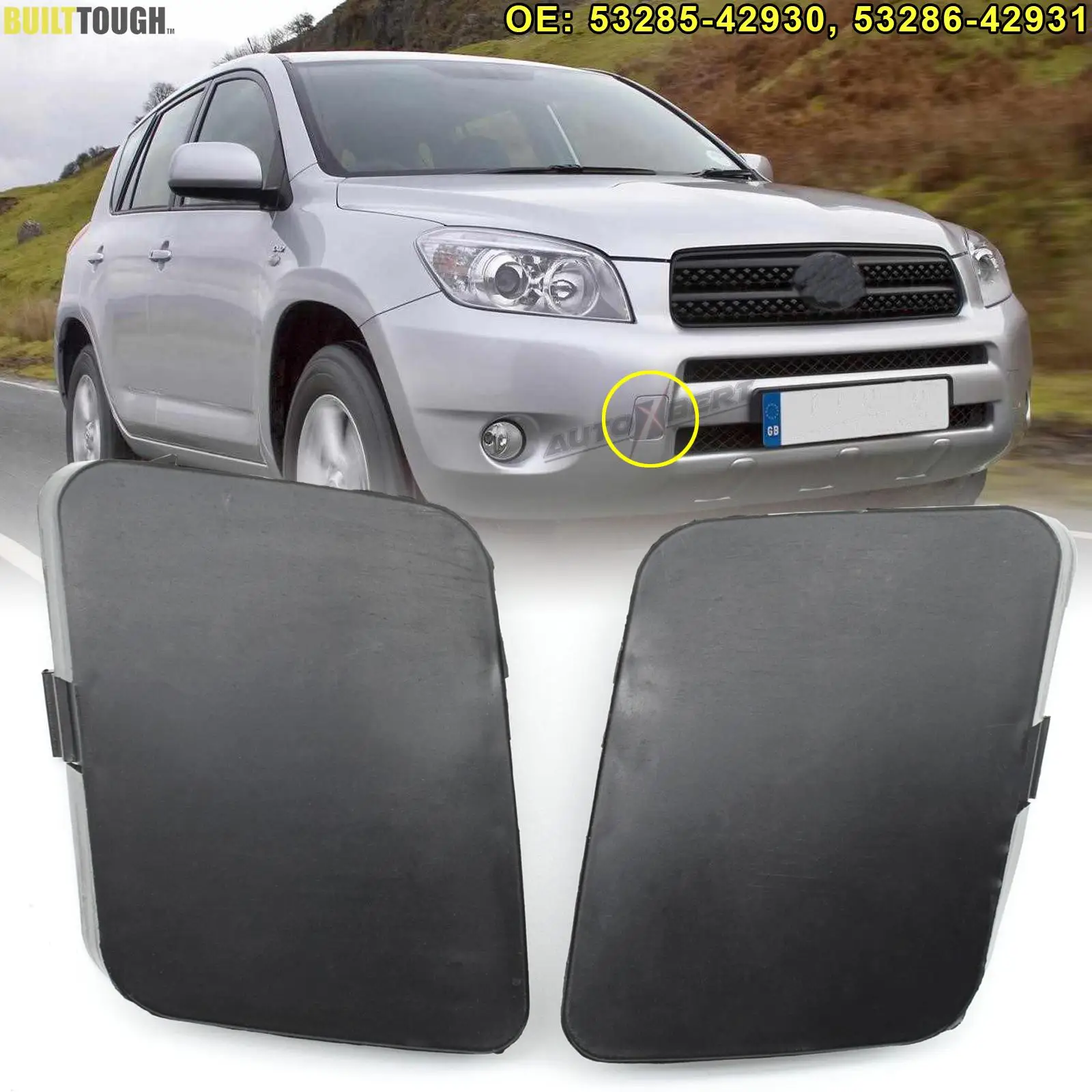 2pcs Front Tow Hook Cover Bumper Towing Trailer Right Left Cap For Toyota RAV4 XA30 2006-2008 53285-42930 53286-42931 Car Parts