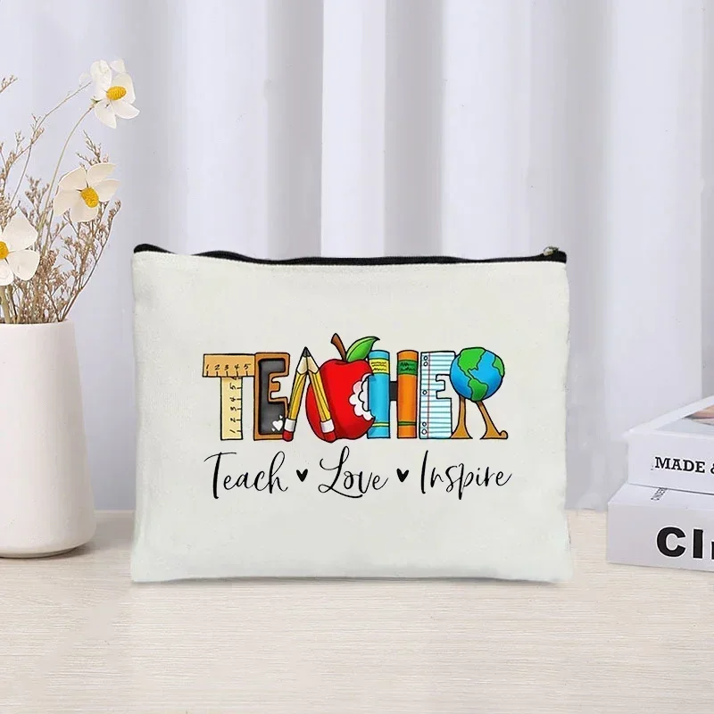 Thank You Teacher Gift Cosmetic Bag Women Makeup Box Travel Toiletry Lipstick Organizer Canvas Pouch Side Bag for Ladies Wallet