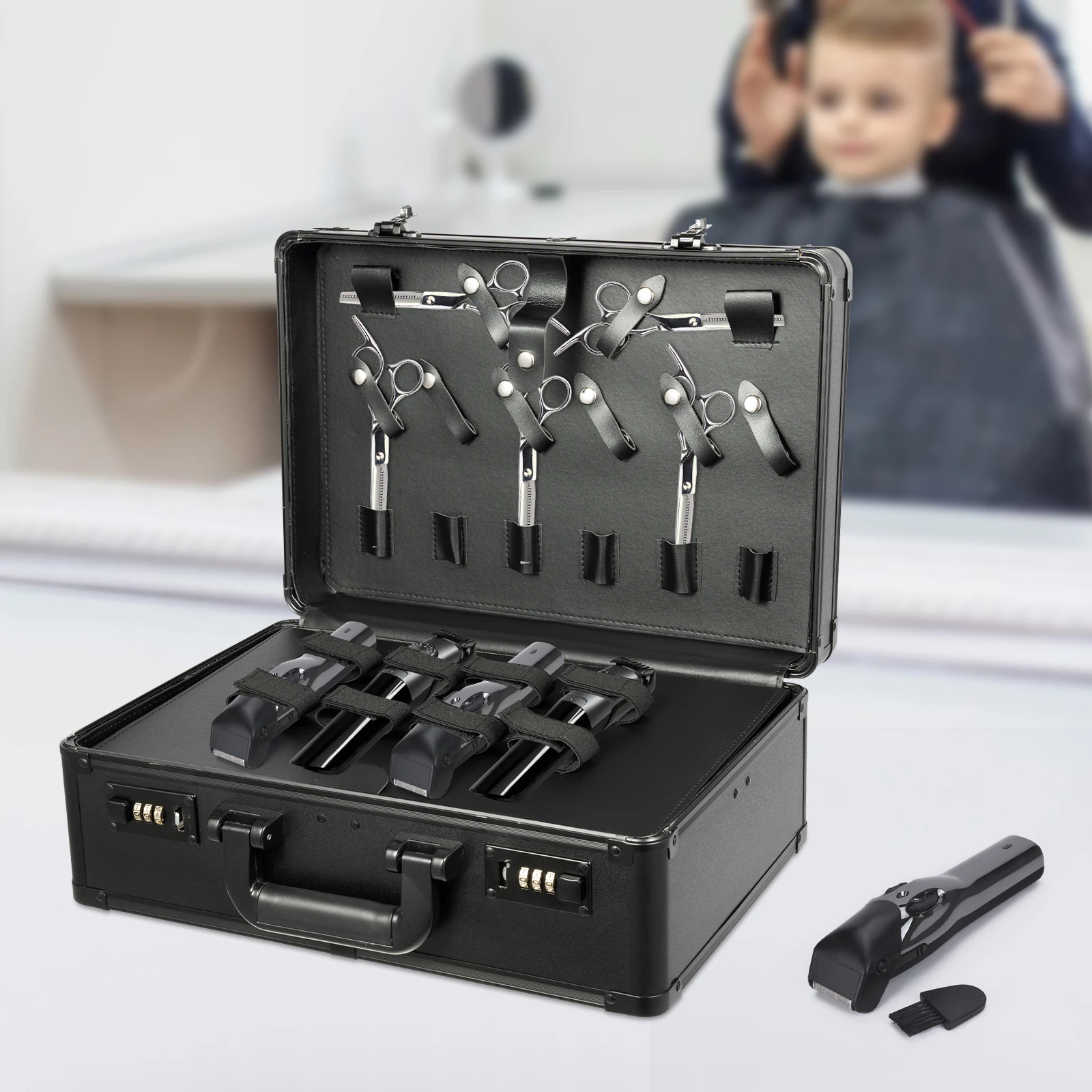 Hairdressing Toolbox with Double Password Buckle Design Large Capacity&soft PU Handle Toolbox for Professional Hairdressers