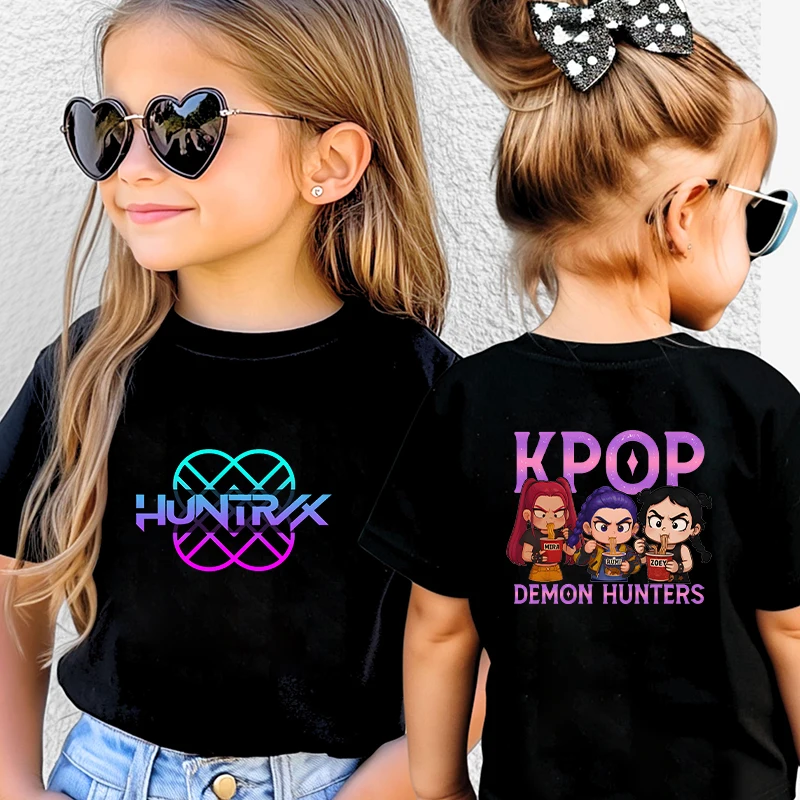 Crianças camiseta kpop demônio caçador caçadorx gráfico topos harajuku coreano meninos meninas streetwear manga curta camisetas crianças roupas