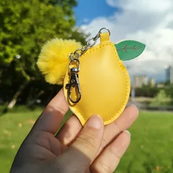 Summer Lemon Key Chain Leather Cartoon Fruit Pendant Charm Plush Bag Keyring for Women Girls