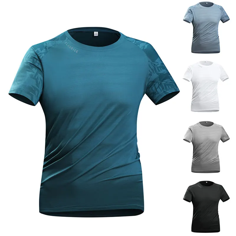 

Lightweight Summer Running Short Sleeve Camouflage Print Breathable Stretch Fitness Sportswear Reflective Lettering Men
