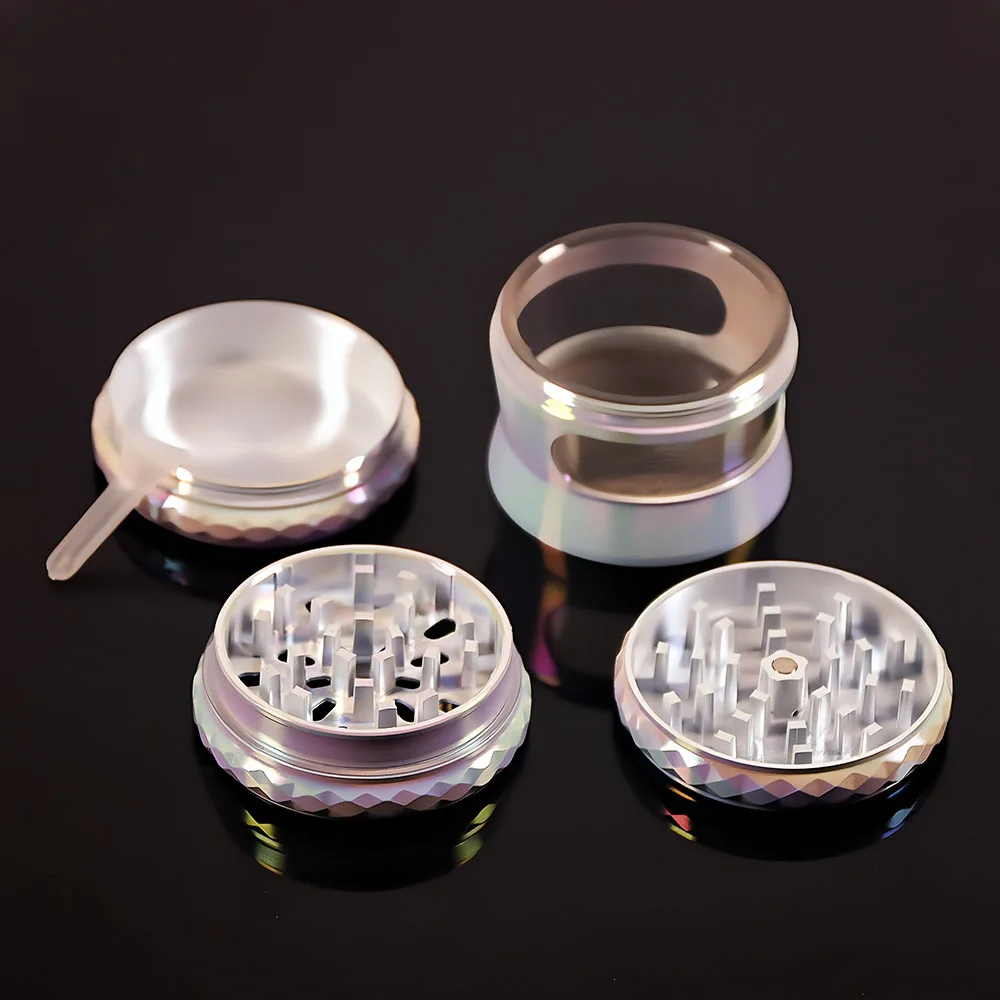 Metal Grinder with Clear Window, Zinc Alloy Teeth, 4-Layer Detachable, 5.3cm Diameter, Portable Pocket Size, Easy to Clean, Durable