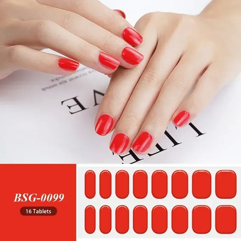 Solid Color Gel Strips for Nails Sliders Adhesive Waterproof Long Lasting Full Gel Nail Stcikers UV Lamp Need Press On Nails