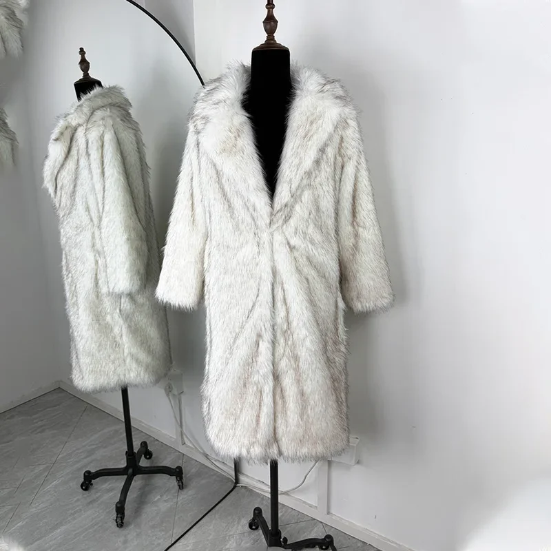 Manteau Long en Faux manches longues pour femme, vêtement d'extérieur quotidien, à la mode, décontracté, à revers, ample et chaud, nouvelle collection hiver 2025