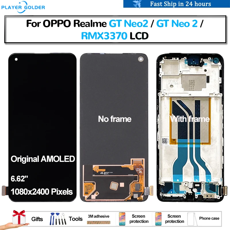 Original AMOLED For OPPO Realme GT Neo2 GT Neo 2 RMX3370 Pantalla lcd Display Touch Panel Screen Digitizer Assembly Repair Parts