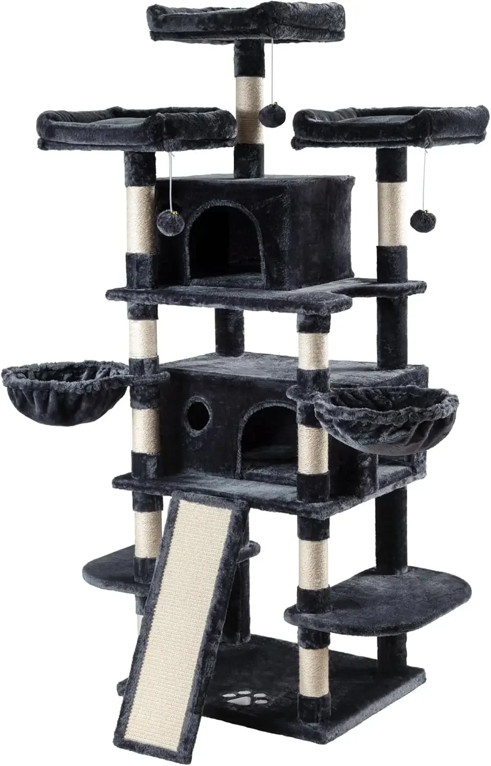 

68 Inches Cat Tree/House and Towers for Big Feline/Scratching Post/Multi-Level Large Kitty Climbing Tree with Condo/Smokey Grey