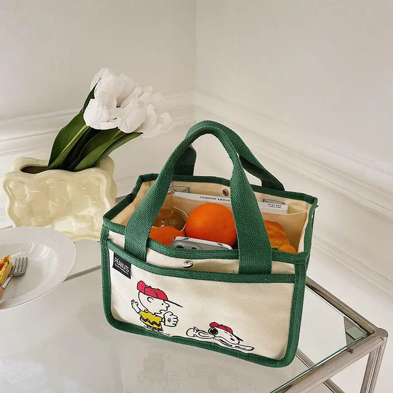 Kawaii Snoopy Cartoon Canvas Handbag Multi Pocket Tote Bag Portable Mommy Bag Daily Travel Storage Hand Carry Shoulder Bag Gift