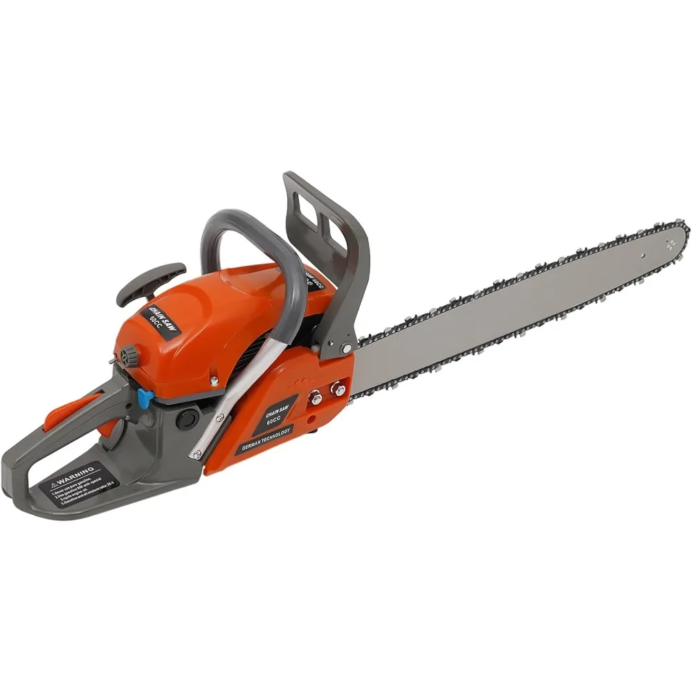 22 นิ้วลูกโซ่แก๊ส 2 จังหวะ 60CC 2.8KW เครื่องยนต์มือถือแก๊สเลื่อยโซ่ Air-cooled เบนซินเลื่อยชุดสําหรับตัดไม้