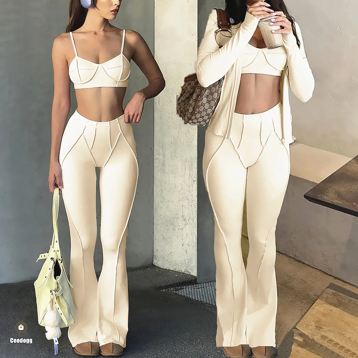 

2/3PCS Flare Trouser Yoga Set Sports Tops Fitness Bra High Waist Squat Proof Legging Workout Gym Pant Women Active Wear XP81