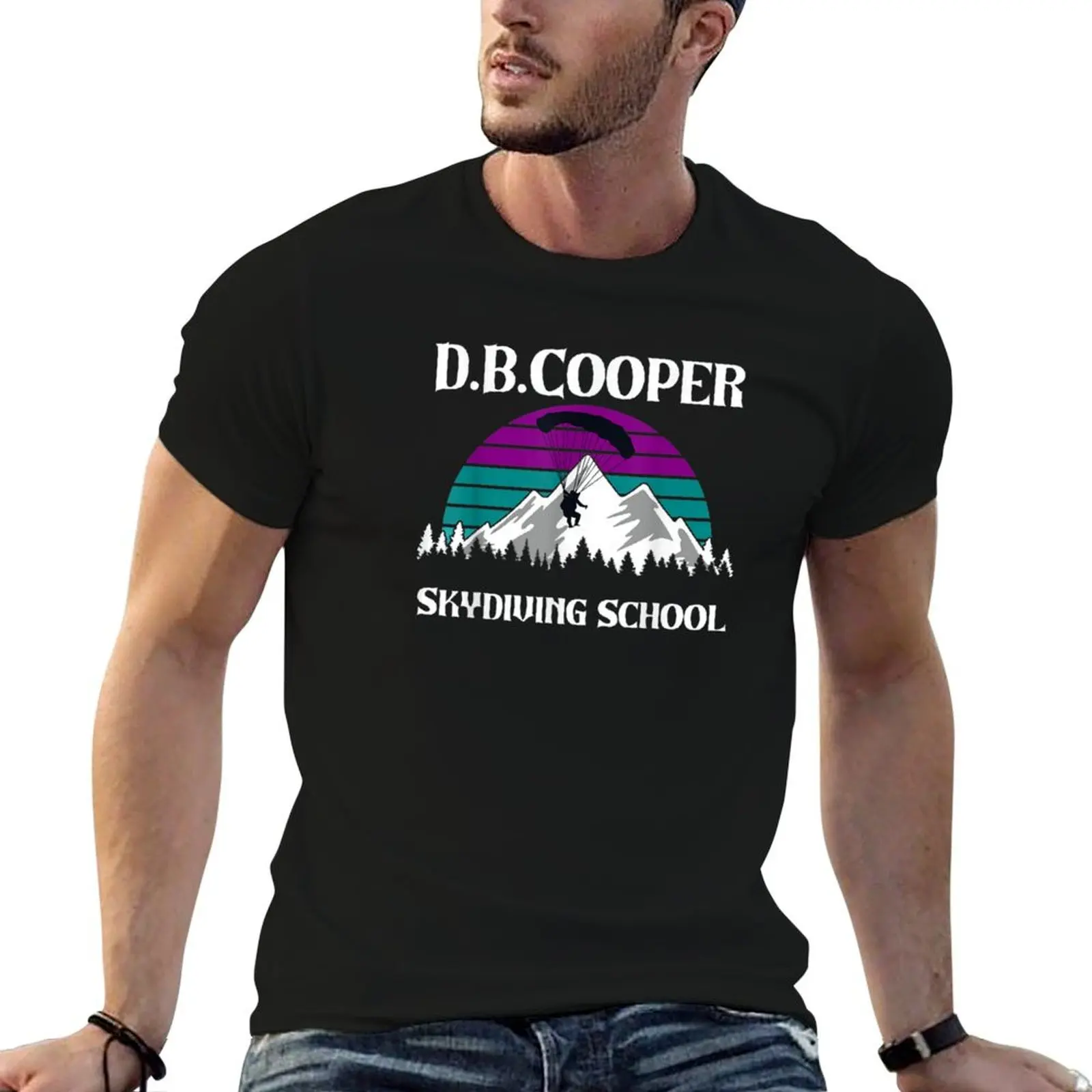 

DB Cooper Skydiving School Retro Sunset Design T-Shirt man t shirt summer man t shirt graphic T-Shirt