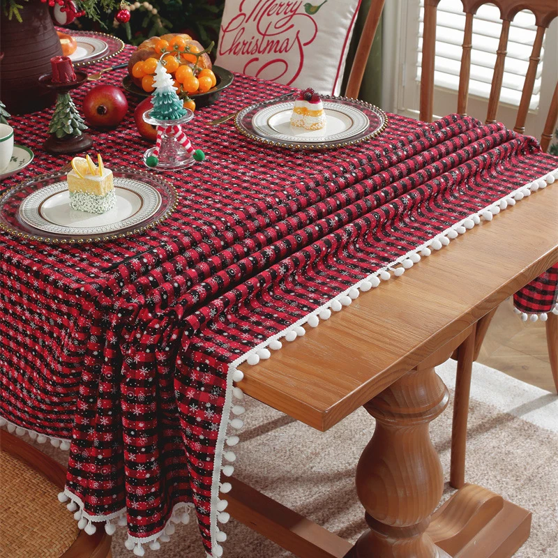 Christmas Tablecloth Green Plaid Christmas snowflake 2026 New Year Decor table cover for Family Gathering Restaurant Home Decor