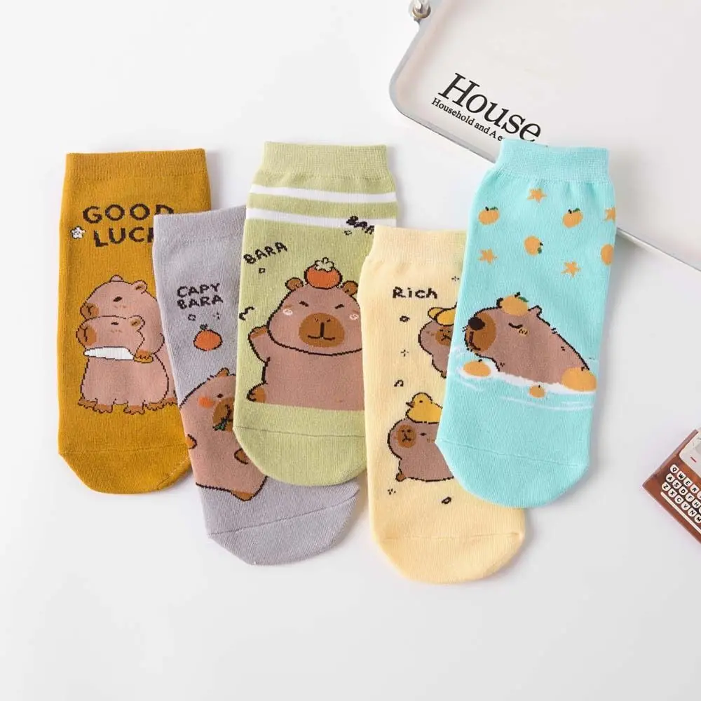 

Fashion Anime Capybara Socks Letter Patchwork Short Ankle Socks Low Tube Boat Socks for Women Girls