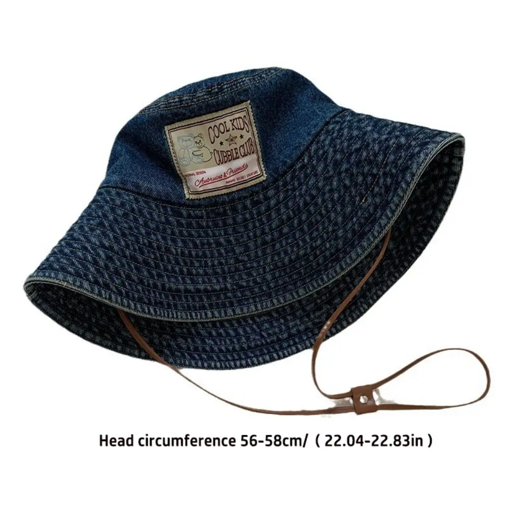 Korean Fashion Sun Protection Women Denim Bucket Hat With Drawstring Windproof Big Brim Sun Hat All-match Retro Sun Cap Summer