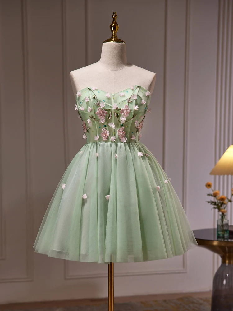 Green Tube Top Dress Birthday Short Wedding Banquet Super Fairy Party