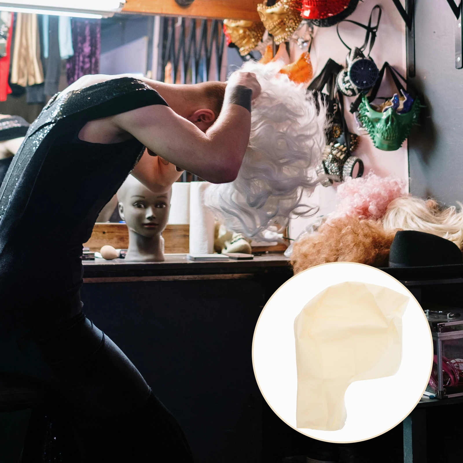 اللاتكس غطاء رأس أصلع تأثير واقعي لمط ماكياج تأثيري ملحق زي حفلة فستان الكبار الباروكات غطاء للشعر ل #6