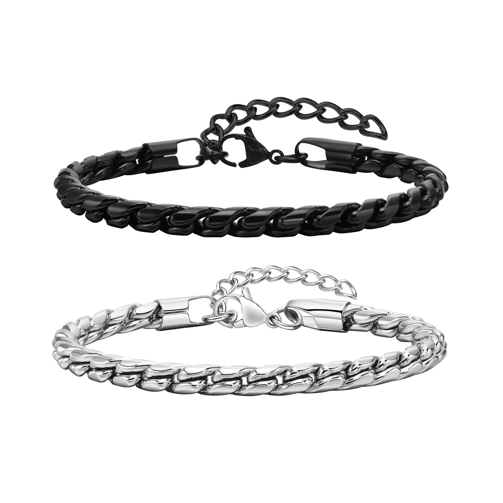 

4.6mm Chunky Chain Bracelet for Men, Stainless Steel Link Chain Wristband Cool Black Silver Color Classic Punk Male Jewelry Gift