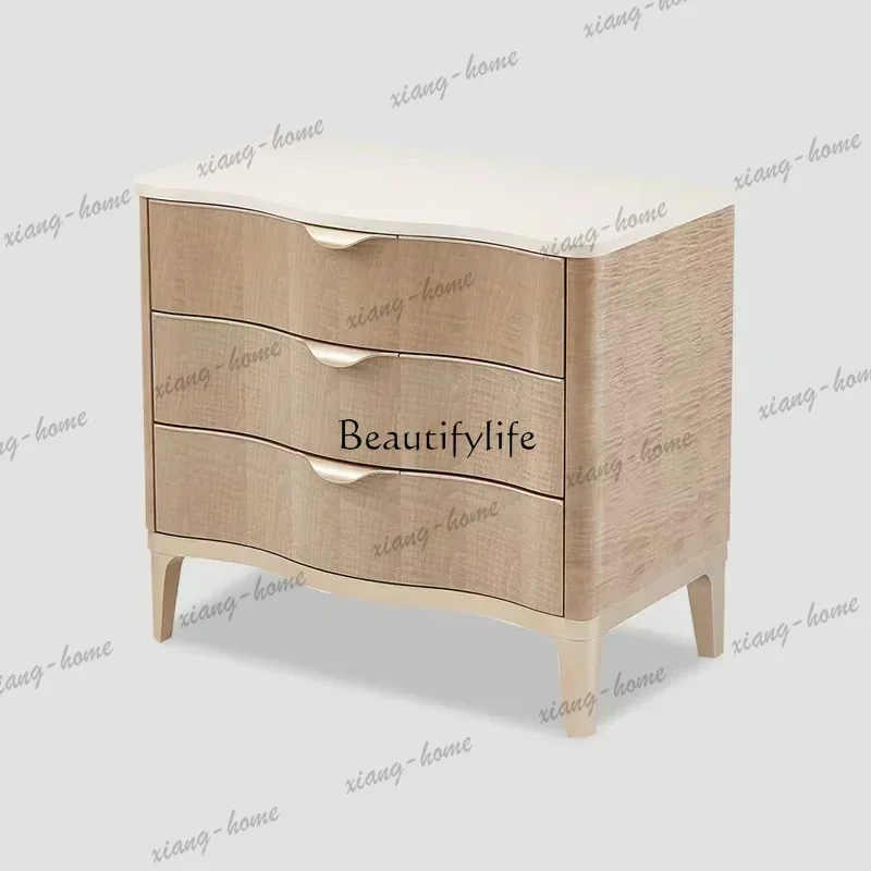 LD American classical light luxury simple European solid wood three-pump bedside table bedroom decorative cabinet