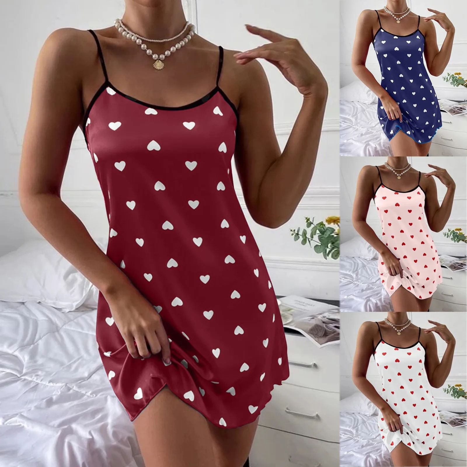 2024 Sexy V-Hals Nachthemd Print Jarretel Nachtjapon Zomer Dames Nachtkleding Badjas Casual Comfortabele Thuis Mini-Jurk