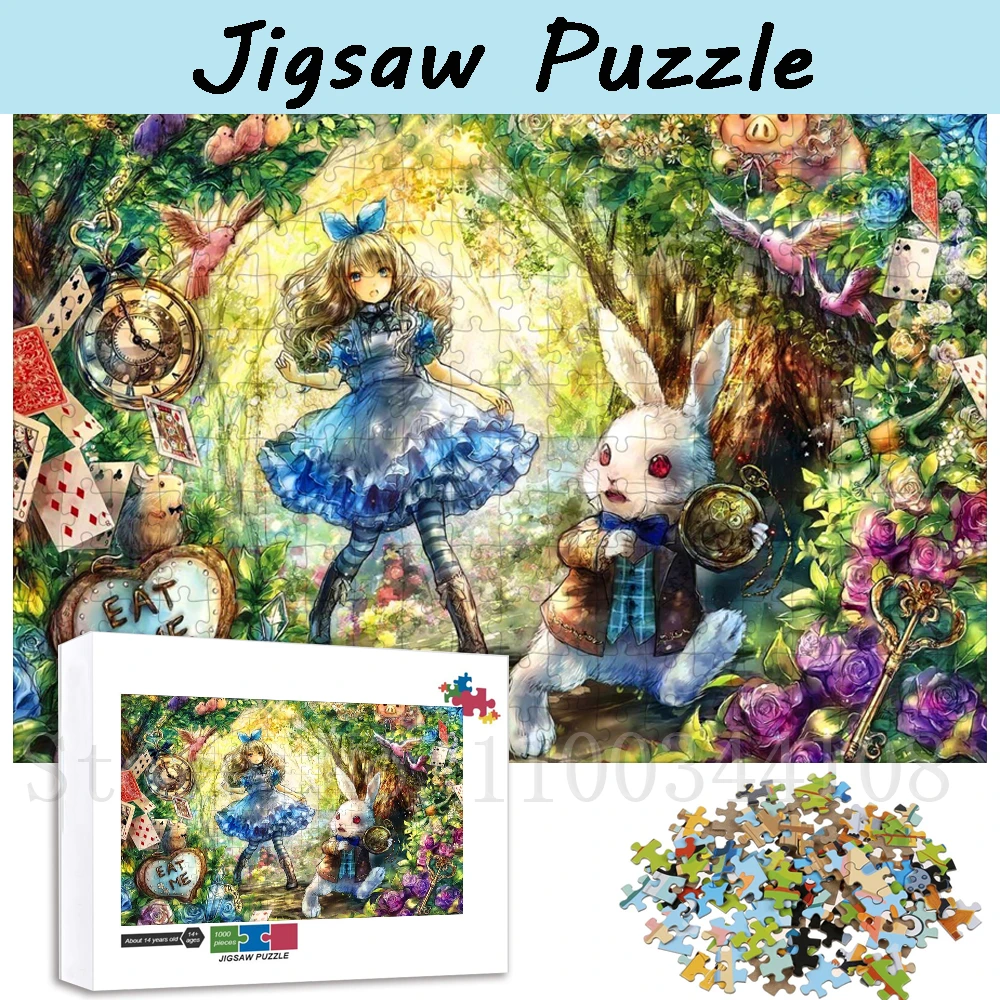 Disney Anime Jigsaw Puzzles Cartoon Alice In Wonderland Wooden/paper Puzzles for Girls Handmade Toys & Hobbies