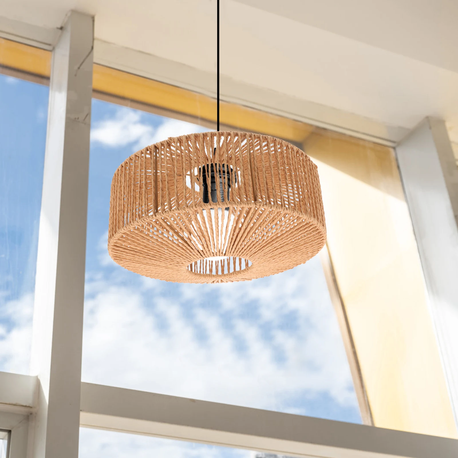 

Vintage Style Woven Paper Rope Lamp Shade Replacement Decorative Ceiling Pendant Light Cover Chandelier Lampshade For Living
