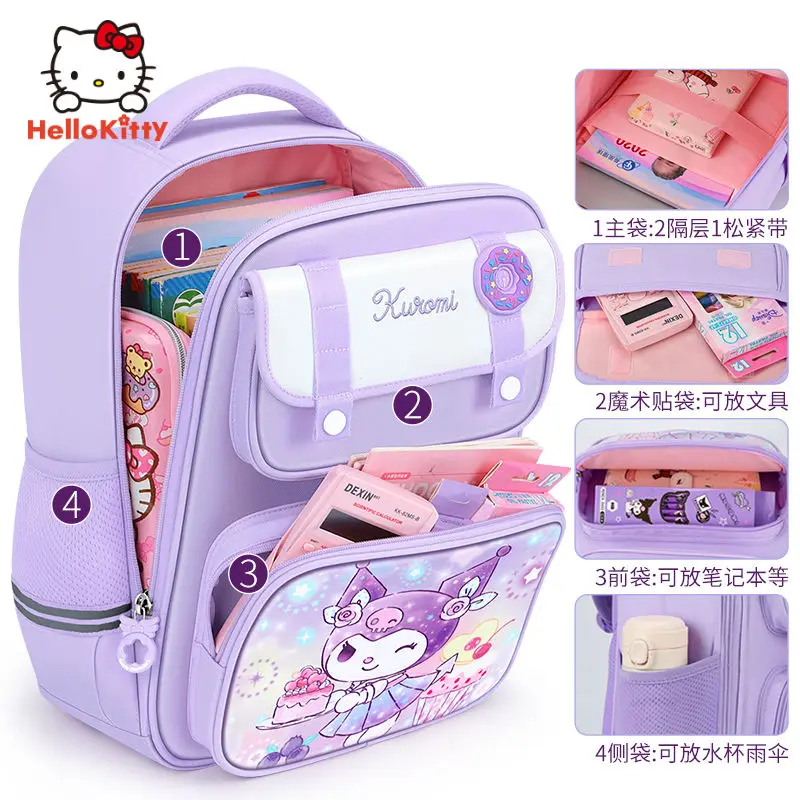 

Kawaii Sanrio Cinnamoroll Backpack Pupil Grade1-3-6 Kuromi Lightweight Waterproof Schoolbag Children's Reduce Burdens Girls Toys