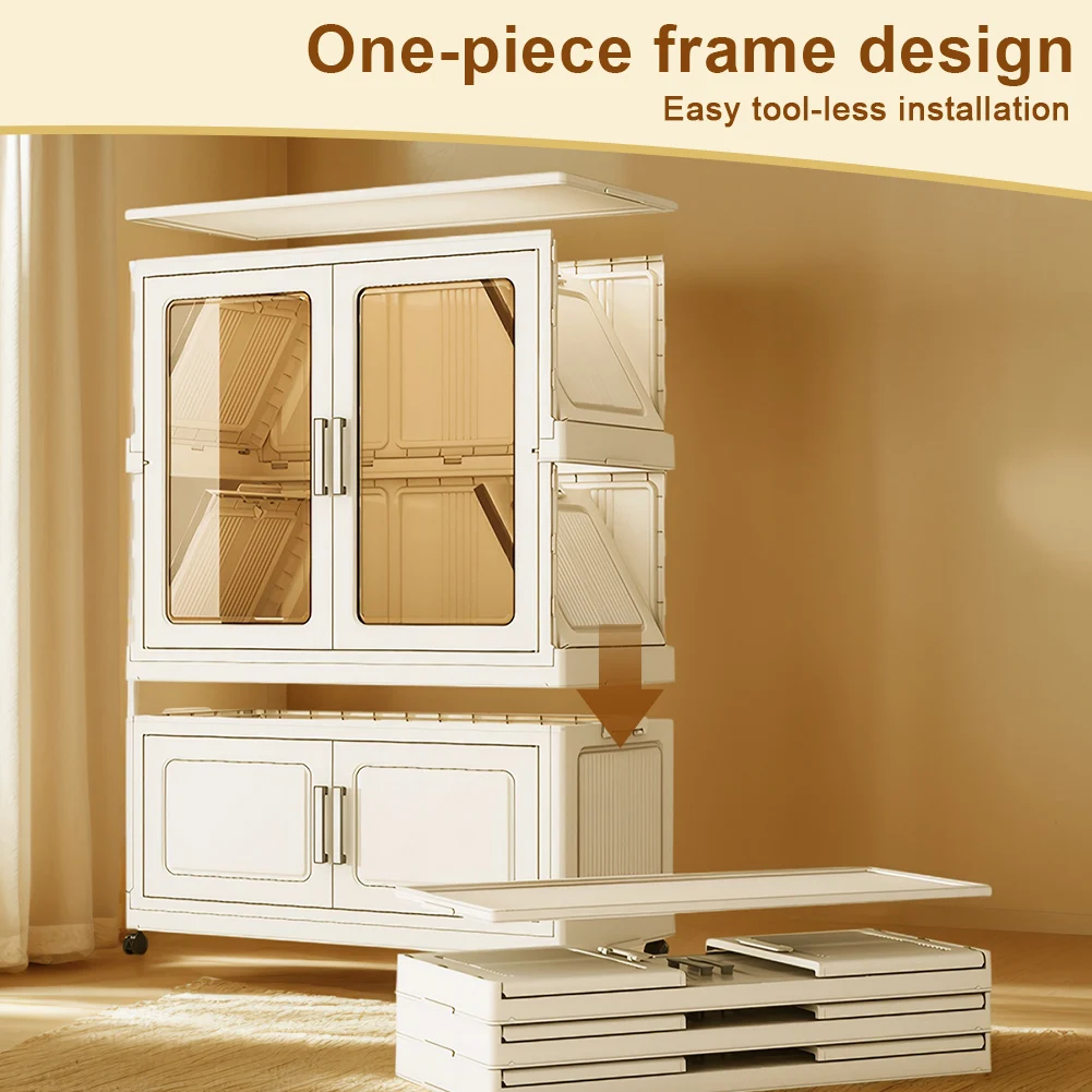 

Mobile Wardrobe Foldable Closet with Wheels & Clear Window Clothes Organizer Clothing Storage Shelf for Bedroom Living Room