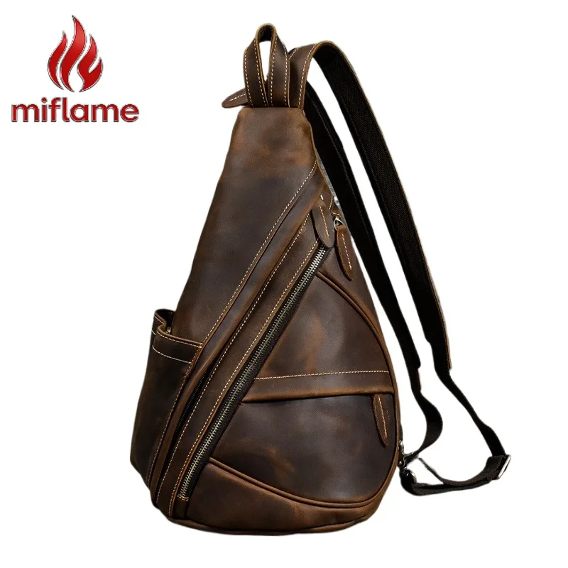 

Men's Vintage Crazy Horse Leather Chest Bag Convertible Large Capacity Shoulder Messenger Bag Travel Work Briefcase