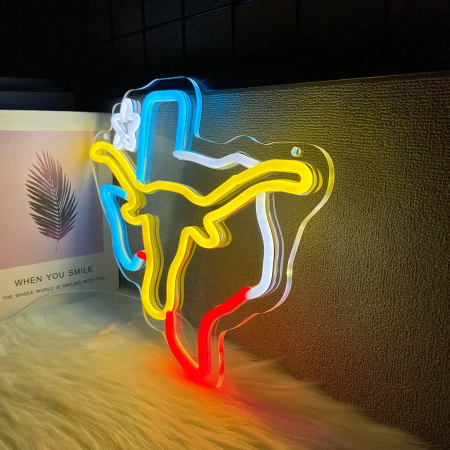 Letrero de neón de Texas Longhorn, logotipo LED de Longhorn, utilizado para cueva de hombre, decoración de bar, regalos occidentales para amigos y colegas.