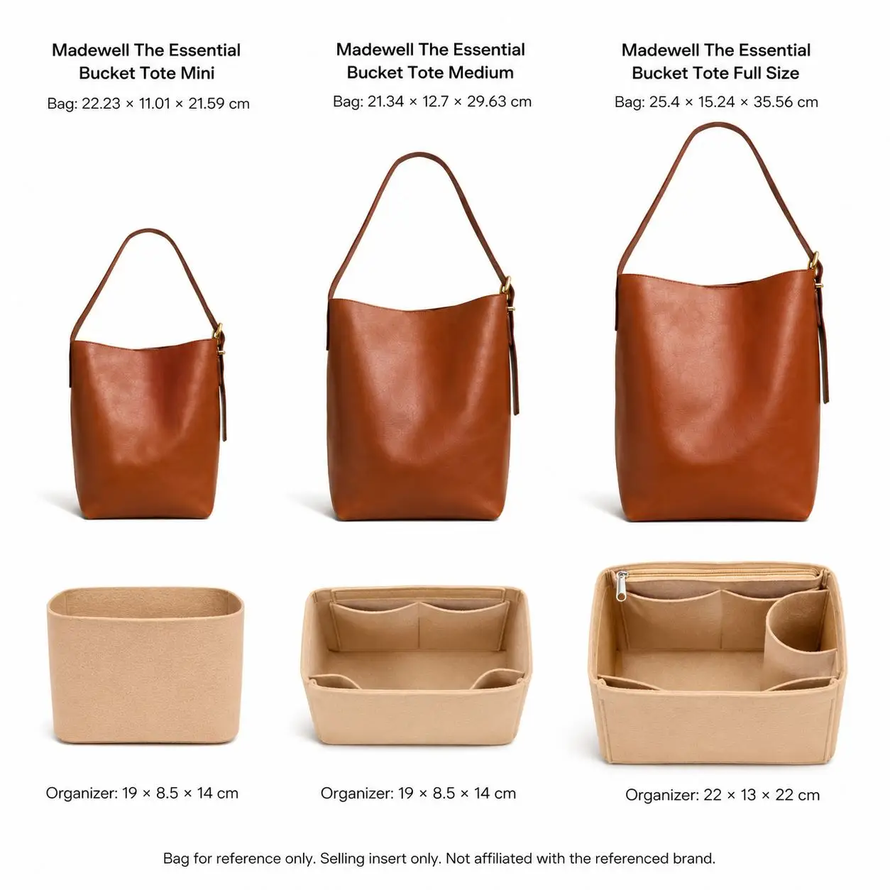 Felt Organizer Insert Compatible with Madewell Essential Bucket Tote, Structured Bag Insert Liner with Zipper Pocket Cup Holder