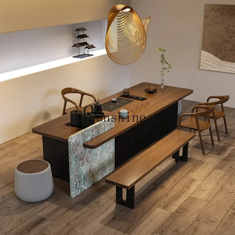 

Modern solid wood island large board tea table and chair combination home living room office tea table