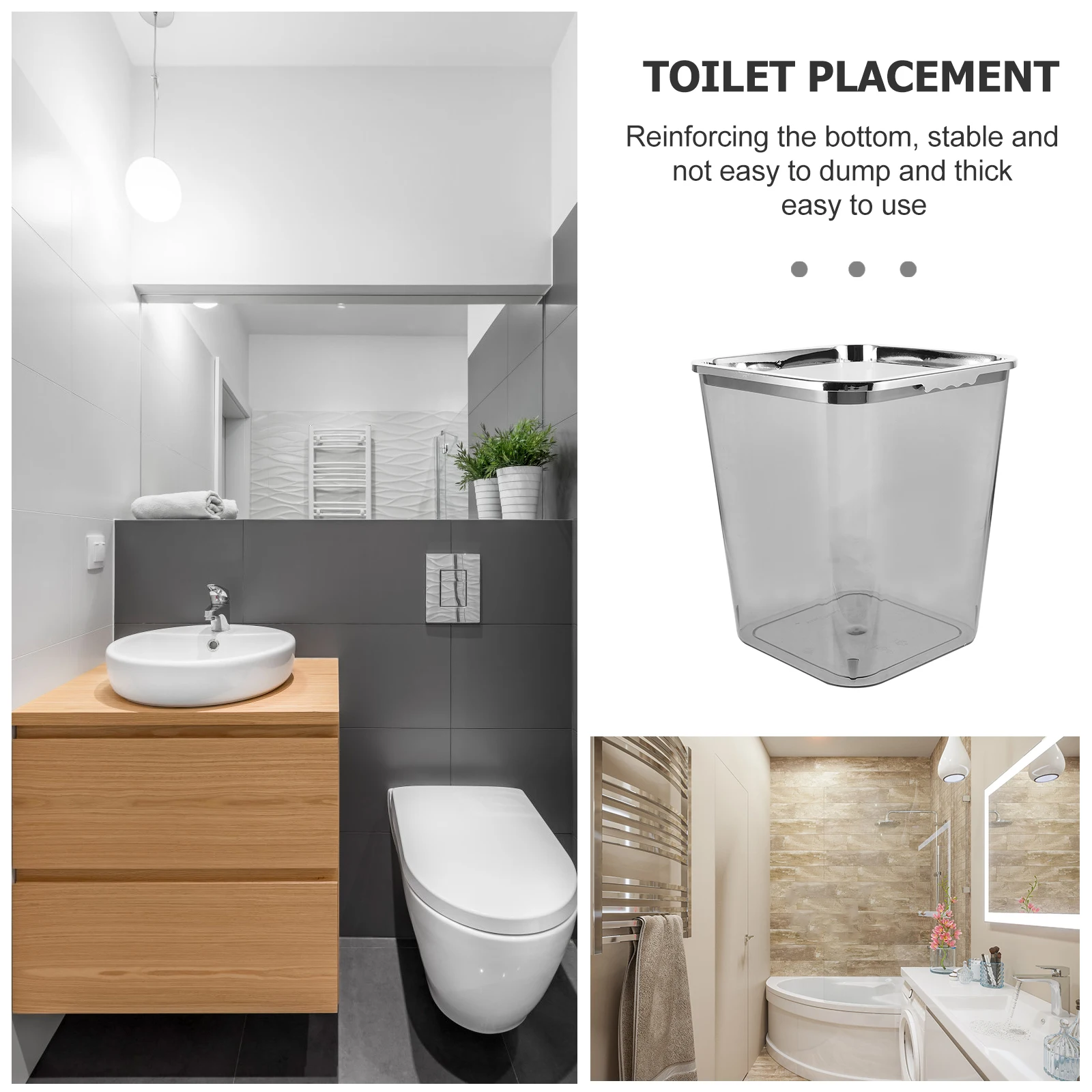 

Large Capacity Clear Garbage Can Transparent Trash Container Simple Style Household Waste Basket For Kitchen Bathroom