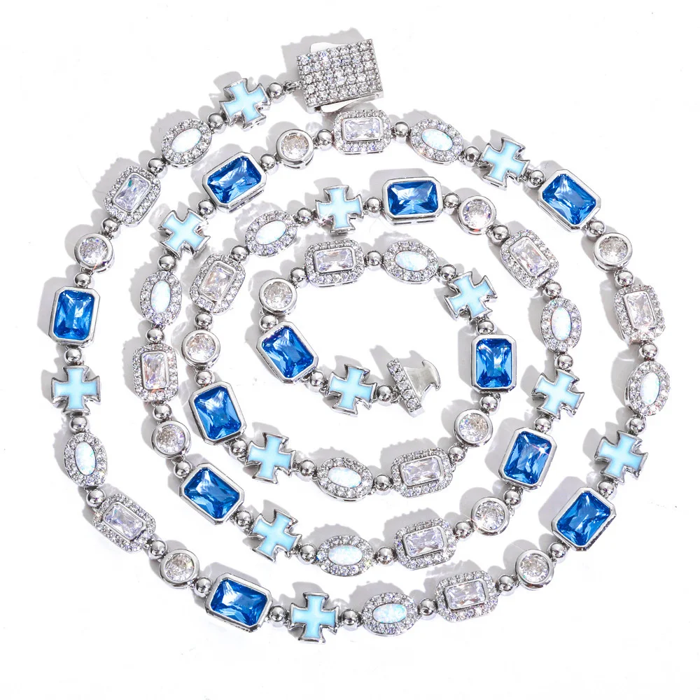 Anztilam 6mm Colorful Cross Link Chain Necklaces For Women Men Chain Brass Zircon Hip Hop Jewelry Free Shipping