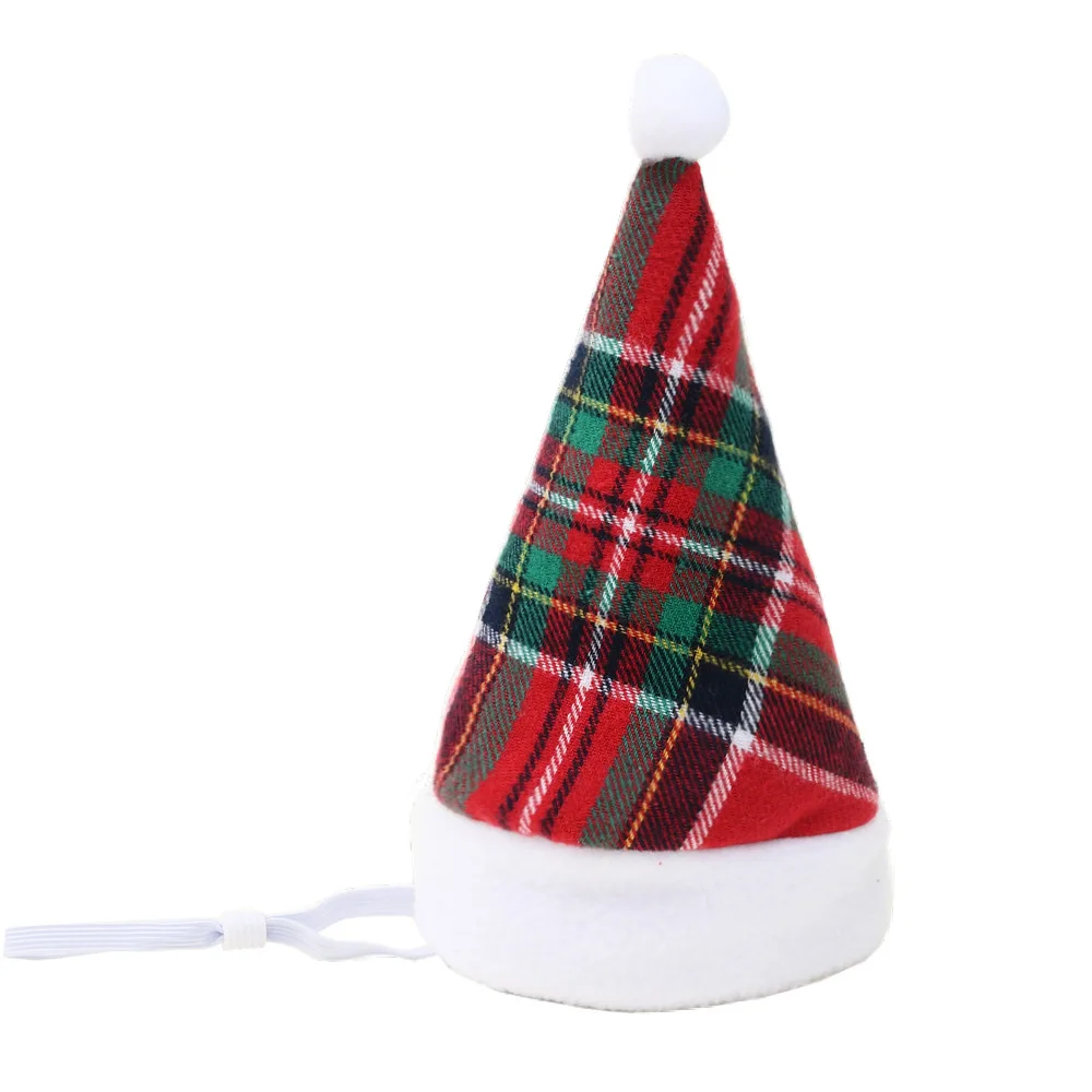 New Christmas Pet Hat Soft Warm Xmas Decor Dog Headwear Red Plaid Costume Accessories for Puppy Cat
