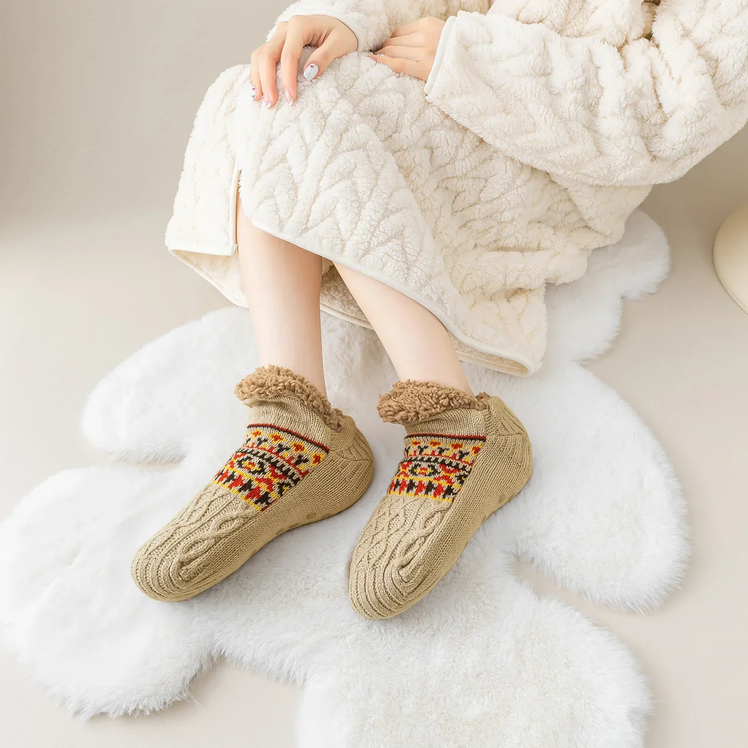 Fall Knitted Slippers Socks Winter Thicken Home Socks Warm Women Men Socks Snow Socks Sleep Carpet Socks Non-slip Yoga Socks NEW